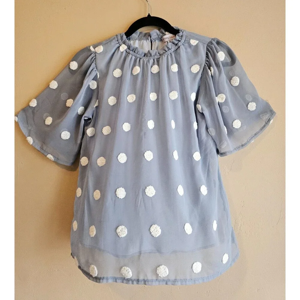 Yuni Los Angeles Size Sm Womens Blue Mesh Back Keyhole Short Sleeve Blouse